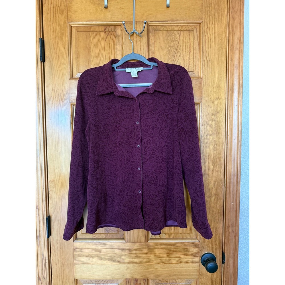 Norton McNaughton Purple Paisley Button Down Shirt Long Sleeve Plum Women 16